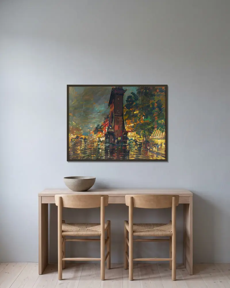 Paris, de stora boulevarderna om natten av Konstantin Alexeevich Korovin inramad på en vägg