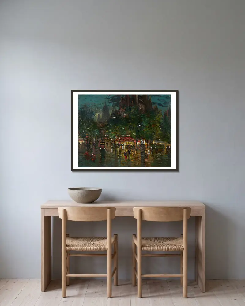 Pariser Nachtszene von Konstantin Alexeevich Korovin gerahmt an einer Wand