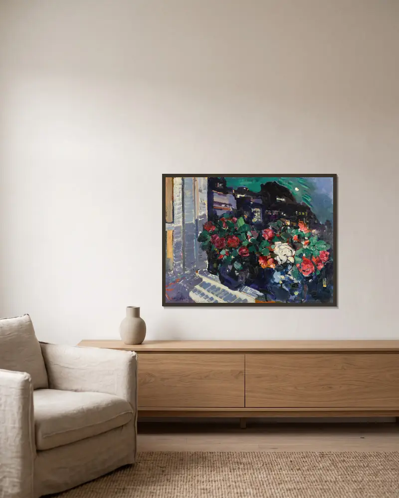 Róże na parapecie, Gurzuf, Konstantin Alexeevich Korovin w ramie na ścianie