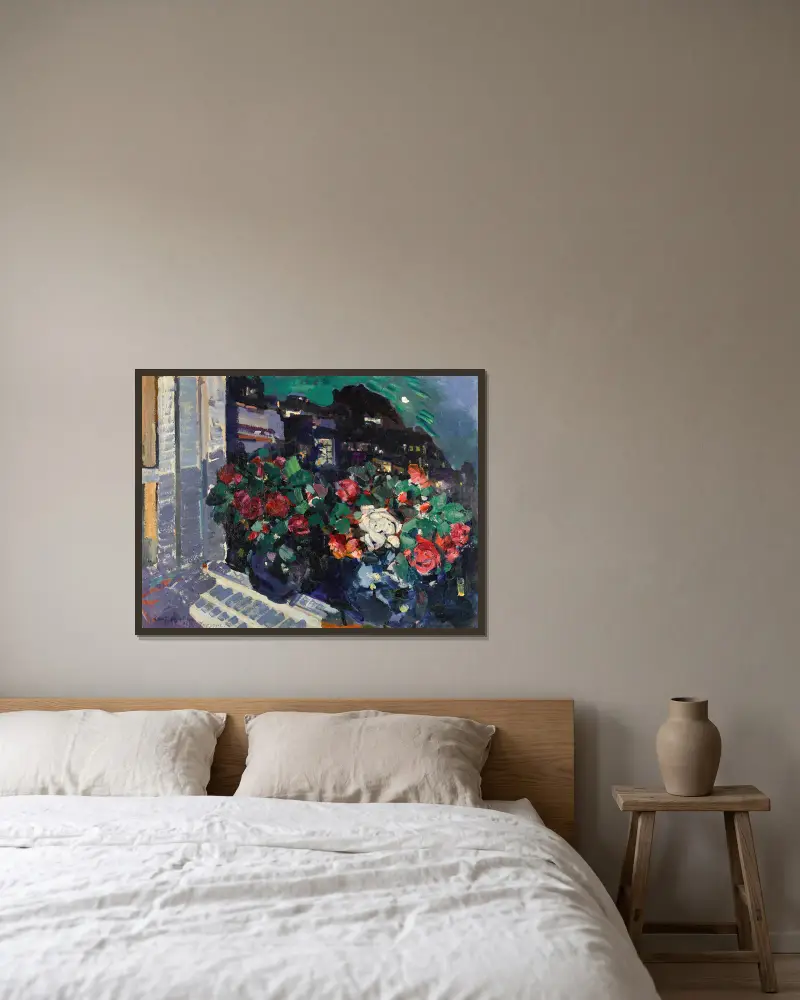 Róże na parapecie, Gurzuf, Konstantin Alexeevich Korovin w ramie na ścianie
