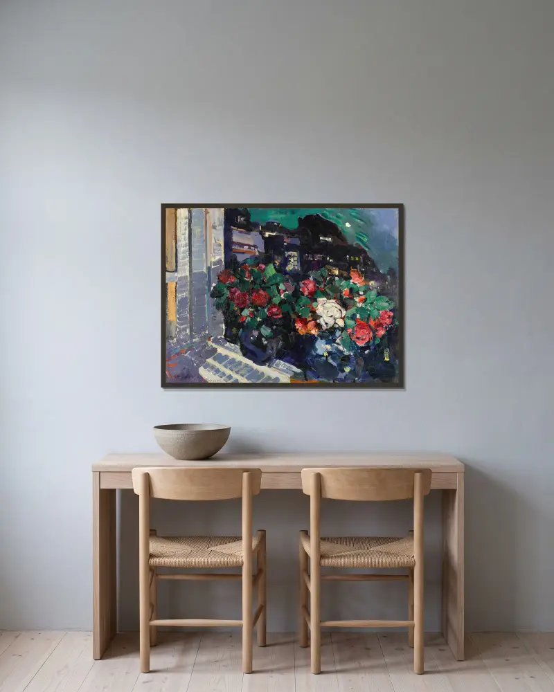 Róże na parapecie, Gurzuf, Konstantin Alexeevich Korovin w ramie na ścianie