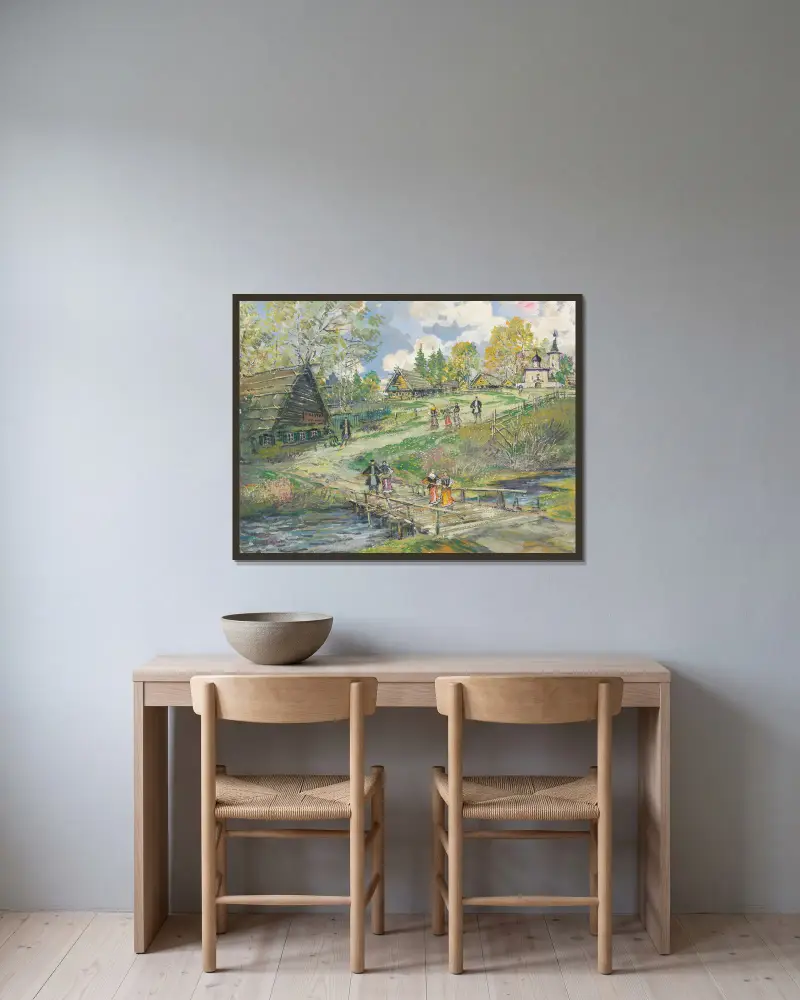Dorfansicht von Konstantin Alexeevich Korovin gerahmt an einer Wand