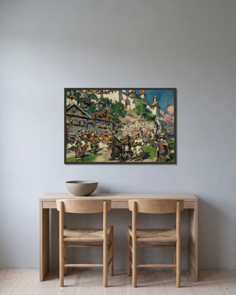 Mit Bären in Sibirien von Konstantin Alexeevich Korovin gerahmt an einer Wand