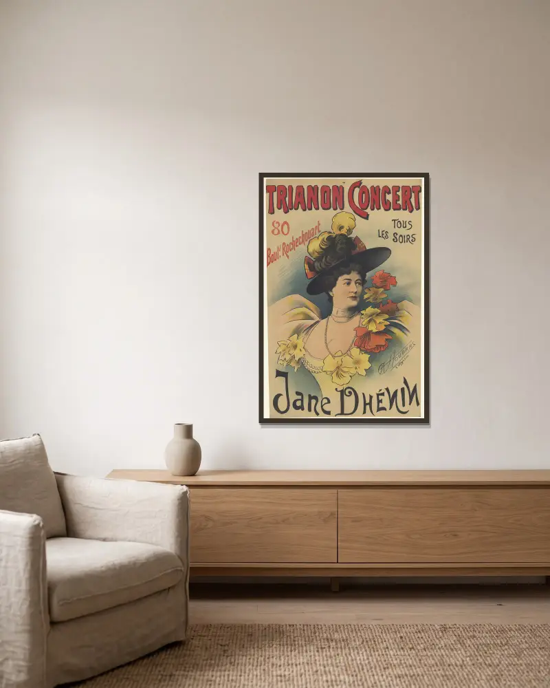 Trianon-Concert, varje kväll, Jane Dhenin av Alfred Choubrac inramad på en vägg