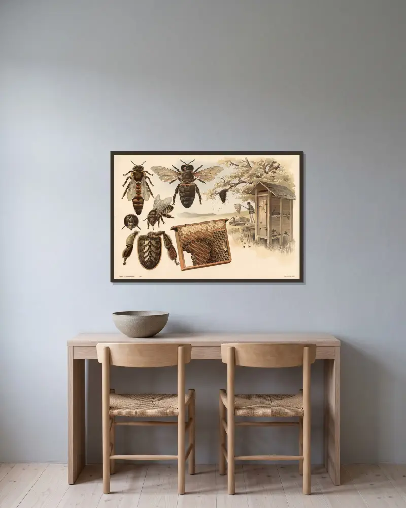 Bienen von Alfred Fiedler gerahmt an einer Wand