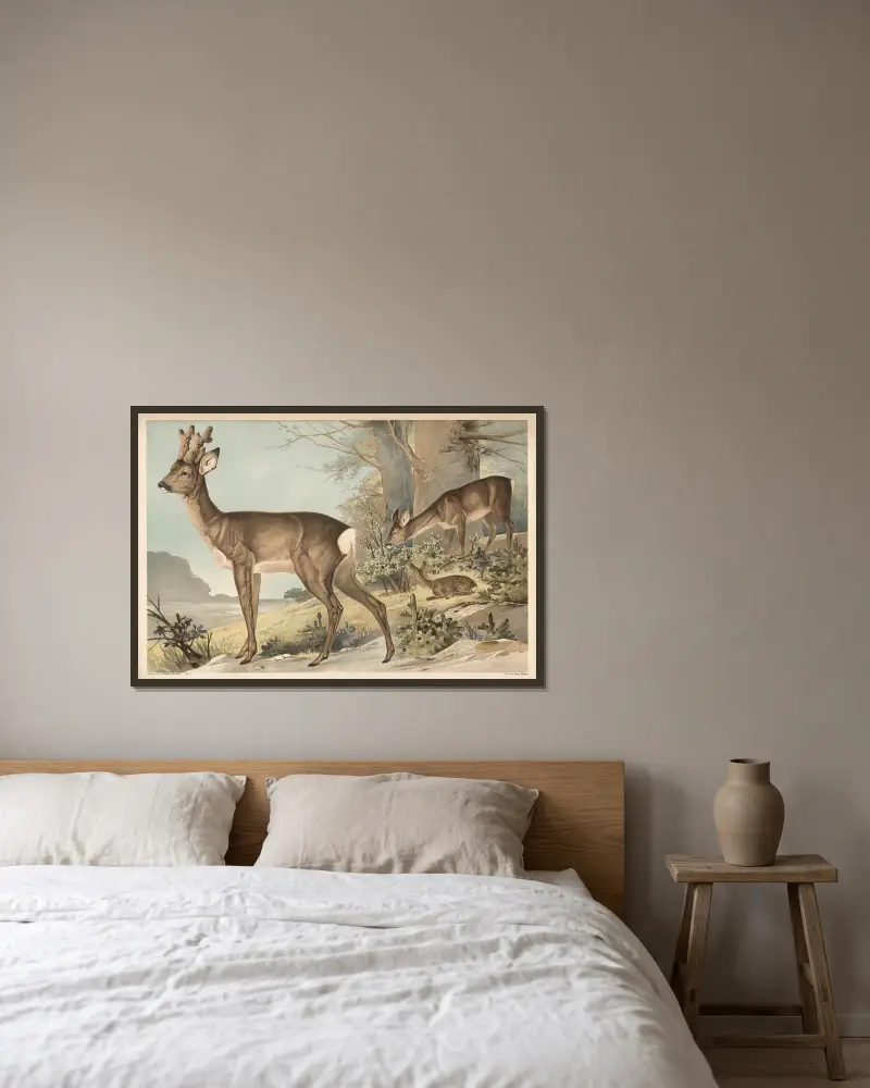Hirsch von Alfred Fiedler gerahmt an einer Wand