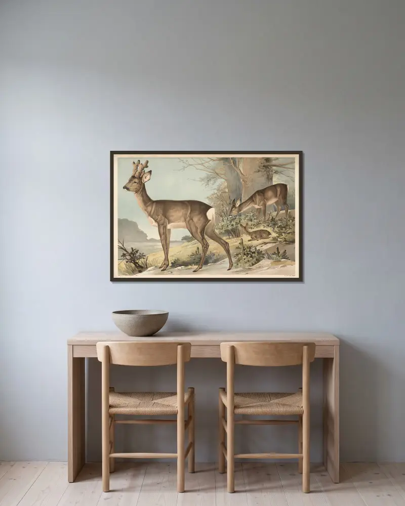 Hirsch von Alfred Fiedler gerahmt an einer Wand