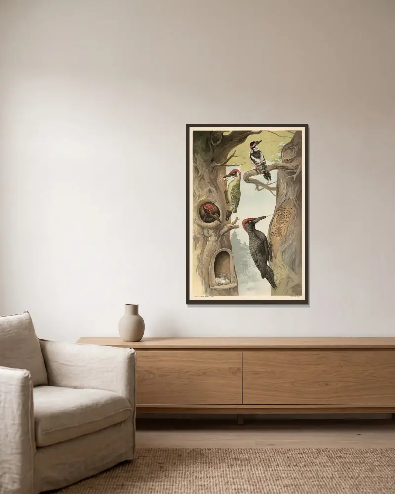 Specht von Alfred Fiedler gerahmt an einer Wand