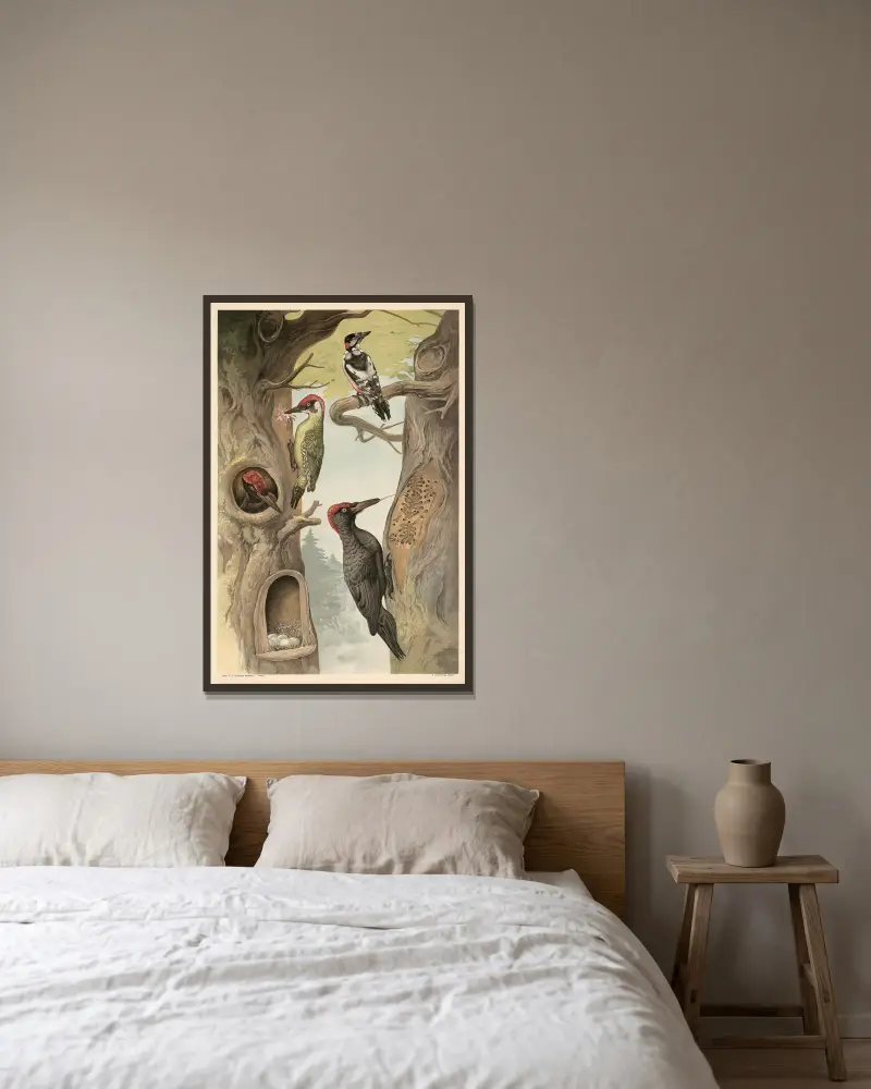 Specht von Alfred Fiedler gerahmt an einer Wand