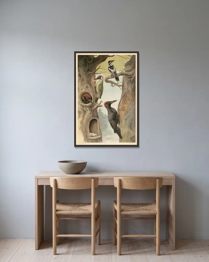 Specht von Alfred Fiedler gerahmt an einer Wand