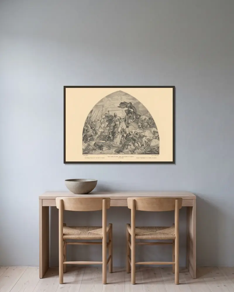 Karl den stores fresker III; Slaget vid Córdoba av Alfred Rethel inramad på en vägg