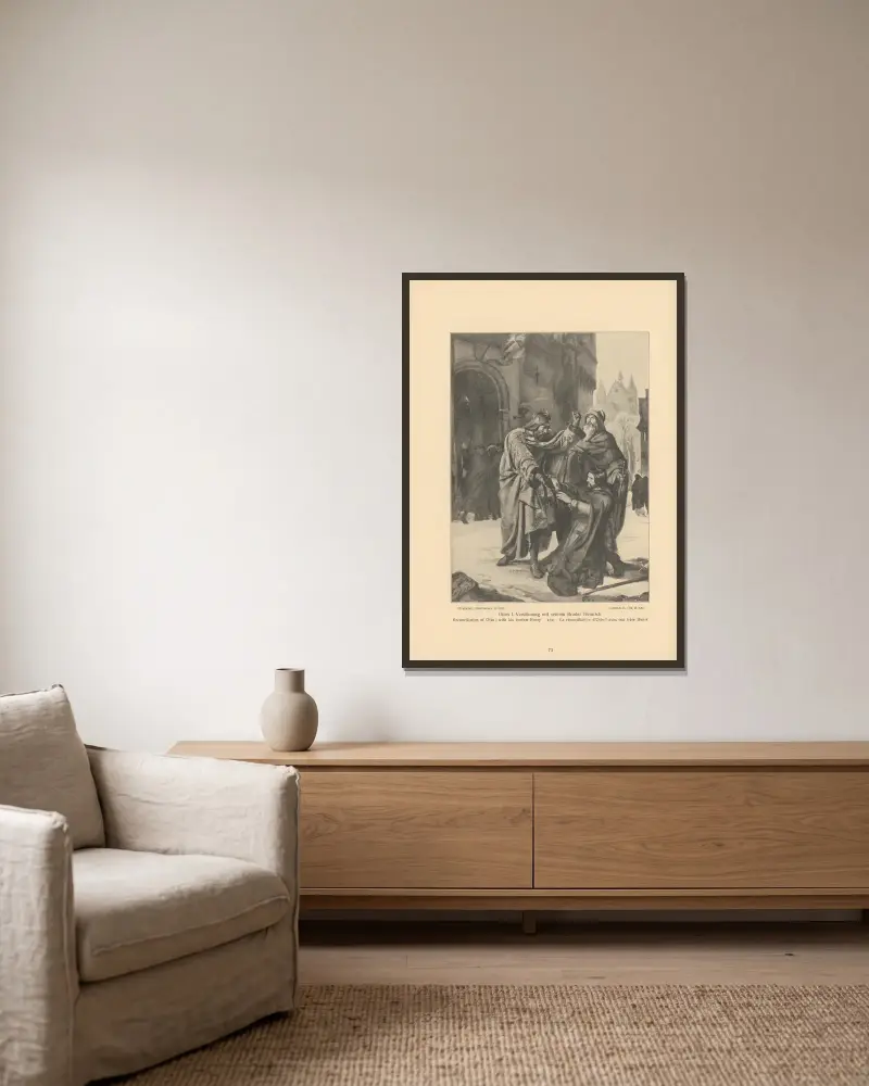 Försoningen mellan Otto I och hans bror Henrik av Alfred Rethel inramad på en vägg