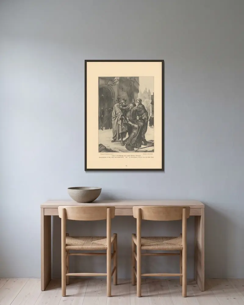 Försoningen mellan Otto I och hans bror Henrik av Alfred Rethel inramad på en vägg