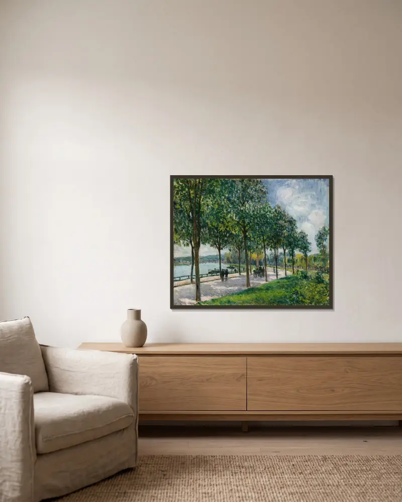 Allé av kastanjeträd av Alfred Sisley inramad på en vägg