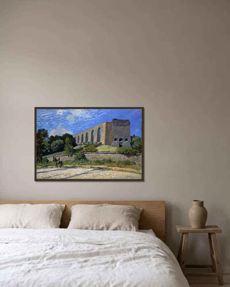 Aqueduct at Marly av Alfred Sisley inramad på en vägg