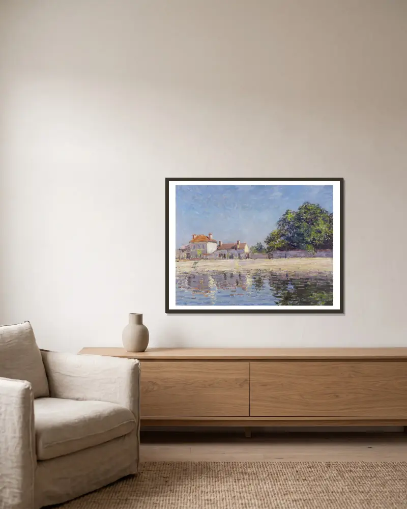 Bords du Loing, Saint-Mammes (The River Loing at Saint-Mammes) av Alfred Sisley inramad på en vägg
