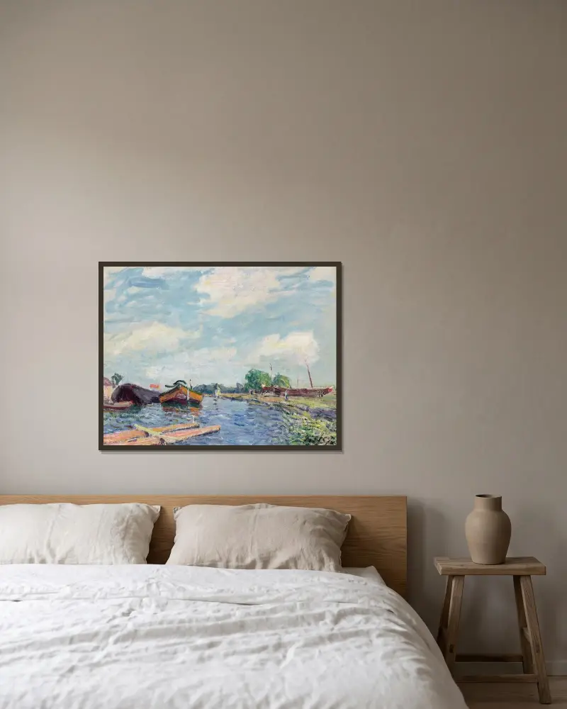 Loingkanalen vid Saint-Mammès av Alfred Sisley inramad på en vägg