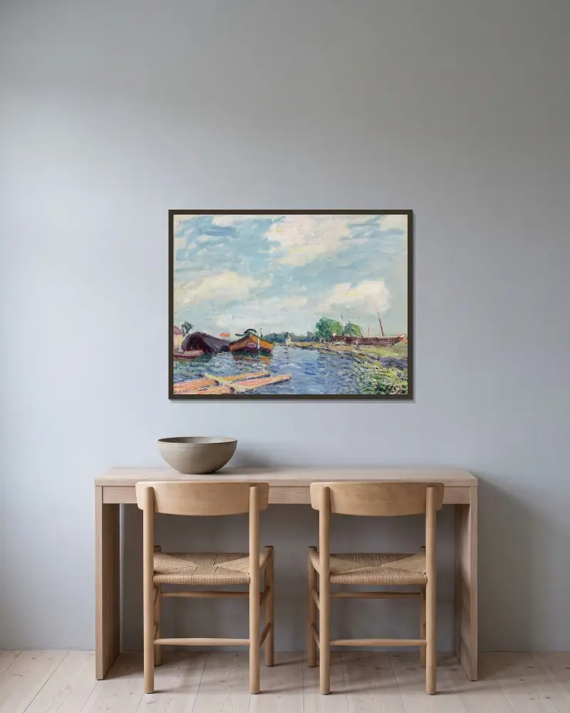 Loingkanalen vid Saint-Mammès av Alfred Sisley inramad på en vägg