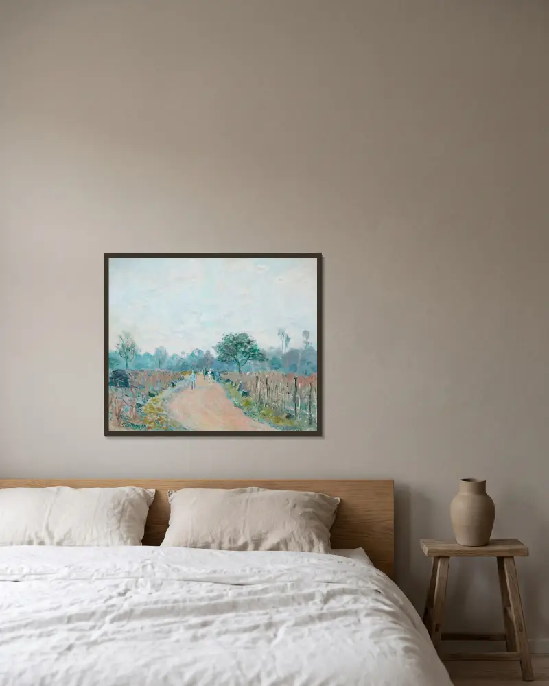 Vägen till Prunay vid Louveciennes av Alfred Sisley inramad på en vägg