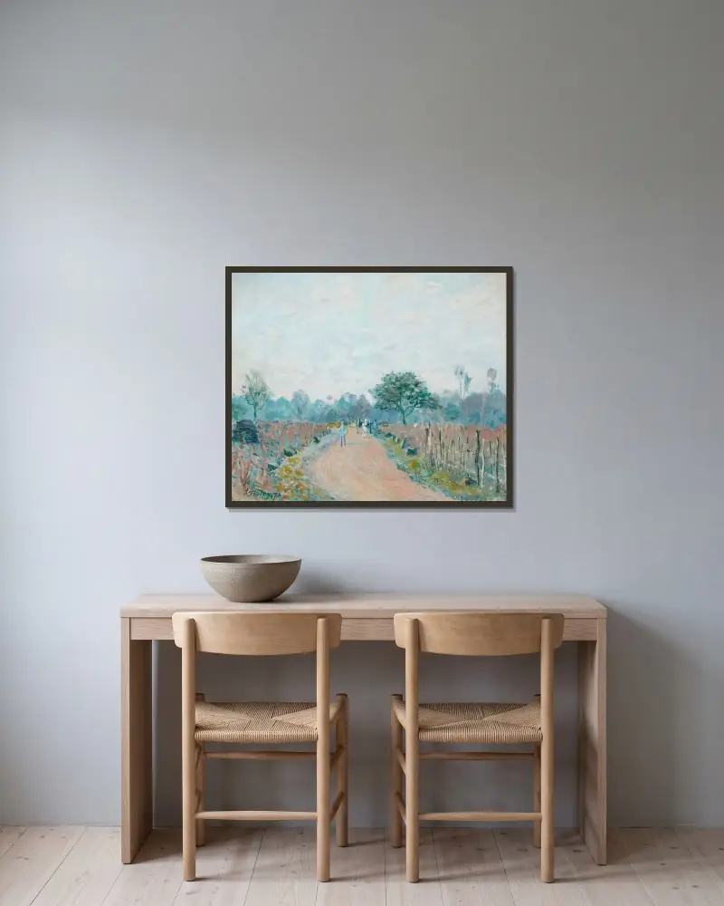 Vägen till Prunay vid Louveciennes av Alfred Sisley inramad på en vägg
