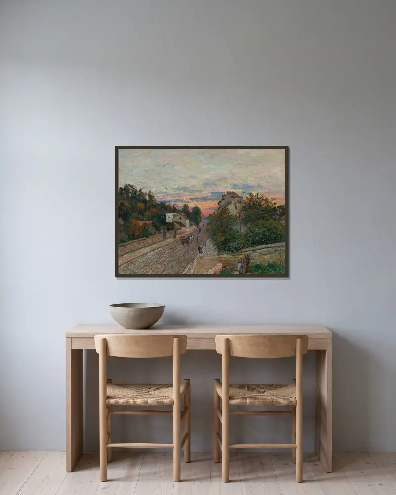 Coucher De Soleil, La Route De Versailles À Chavilles av Alfred Sisley inramad på en vägg