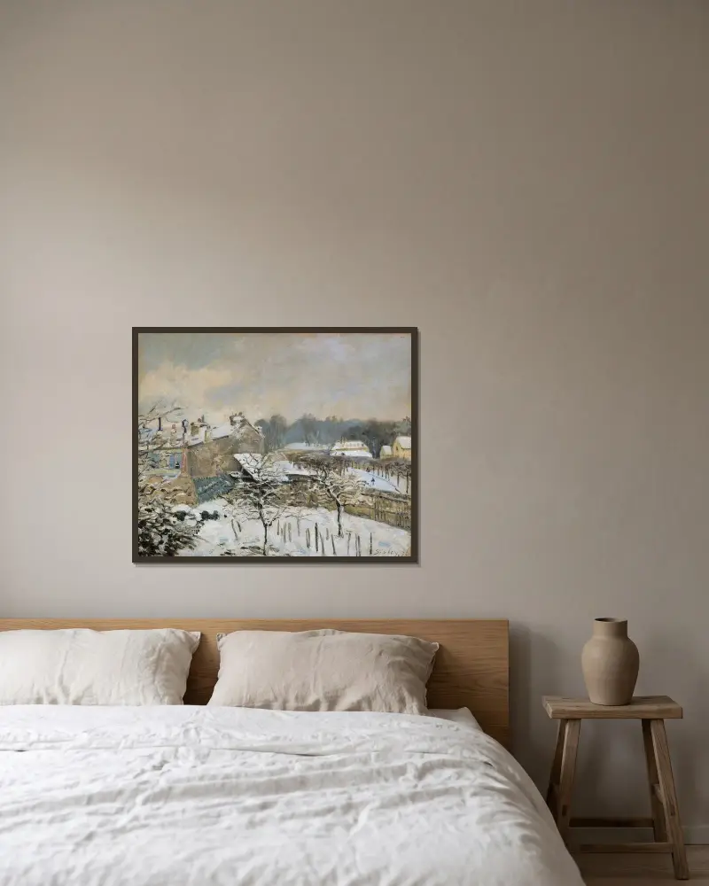 Snöeffekt i Louveciennes, 1876 av Alfred Sisley inramad på en vägg