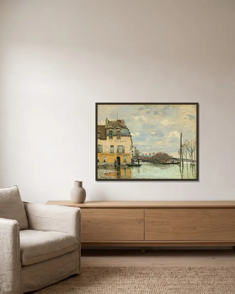 Povodeň v Port-Marly, Alfred Sisley v rámu na stěně