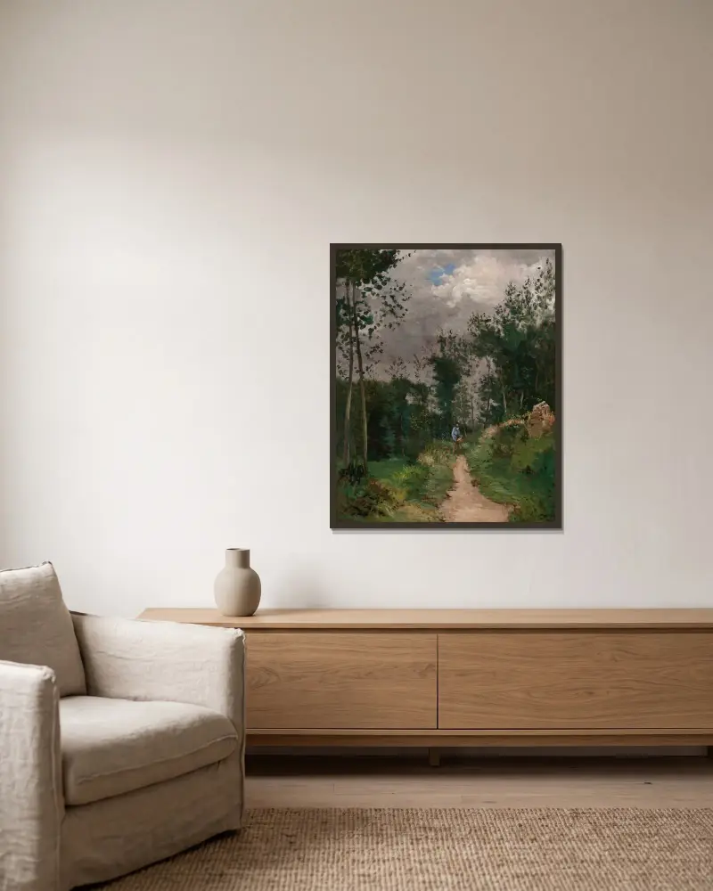 Forsthaus im Wald von Fontainebleau von Alfred Sisley gerahmt an einer Wand