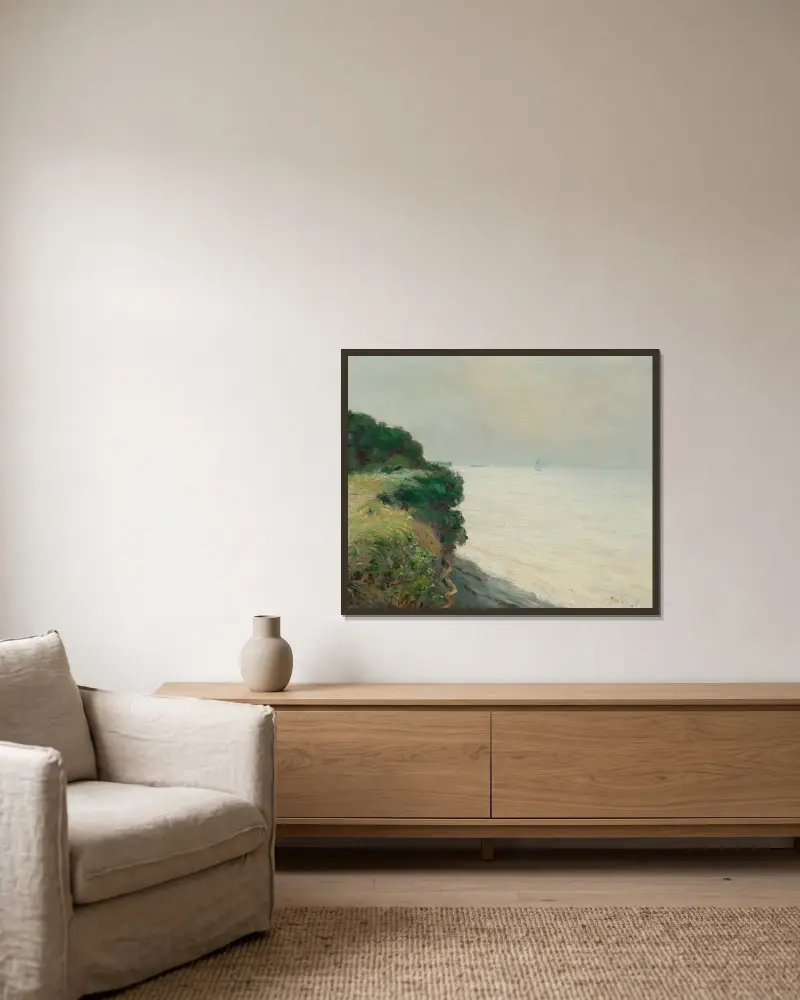 Klippan vid Penarth av Alfred Sisley inramad på en vägg