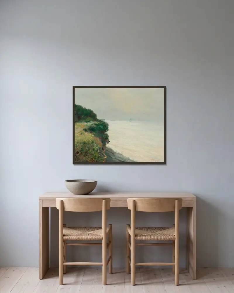 Klippan vid Penarth av Alfred Sisley inramad på en vägg
