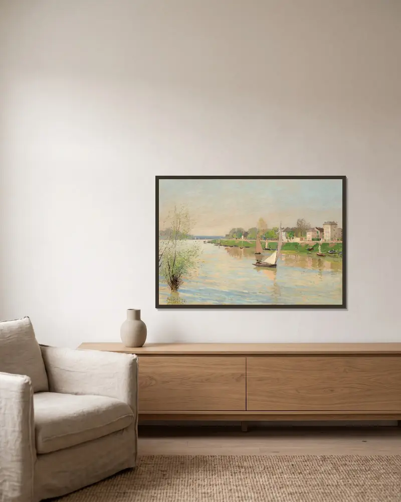 Seine vid Argenteuil av Alfred Sisley inramad på en vägg