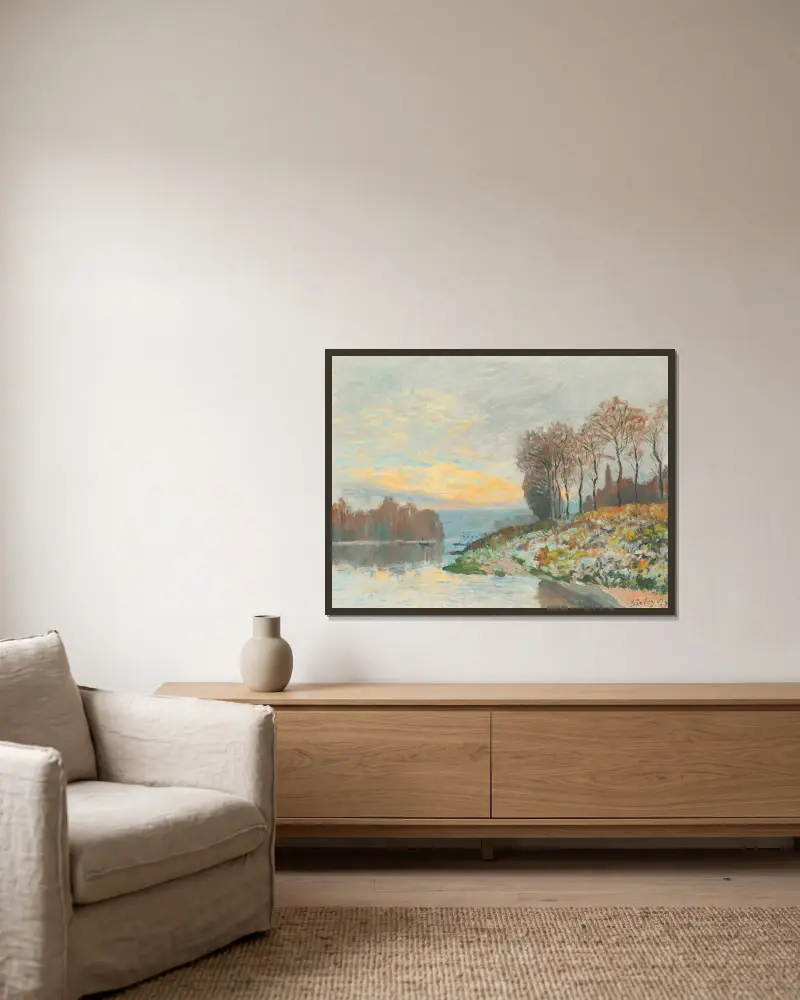 Seine vid Bougival av Alfred Sisley inramad på en vägg