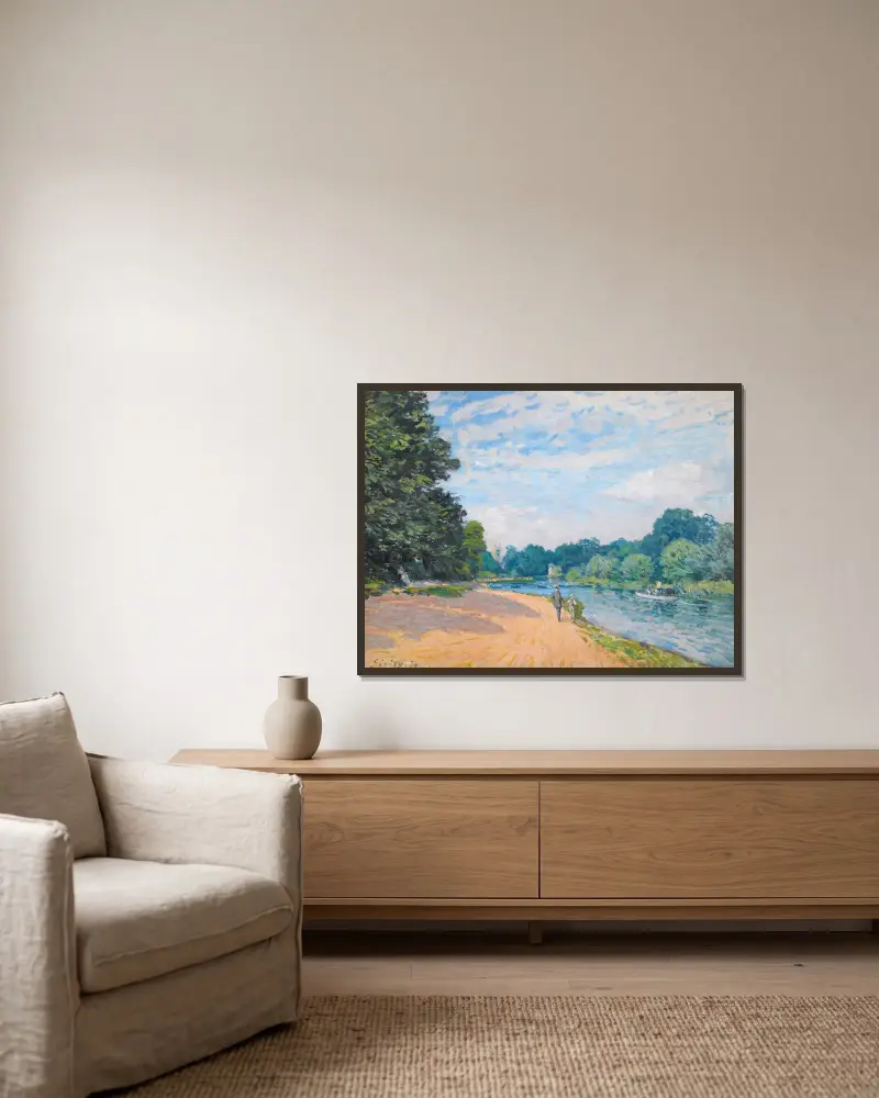 Tamiza z kościołem w Hampton, Alfred Sisley w ramie na ścianie