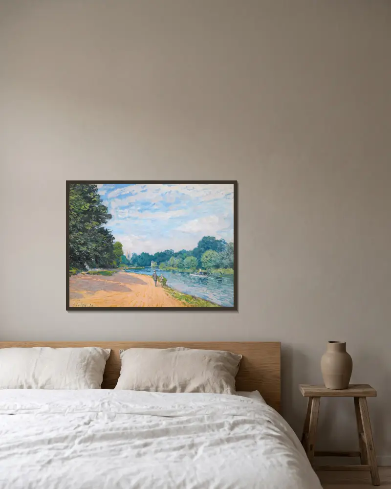 Tamiza z kościołem w Hampton, Alfred Sisley w ramie na ścianie