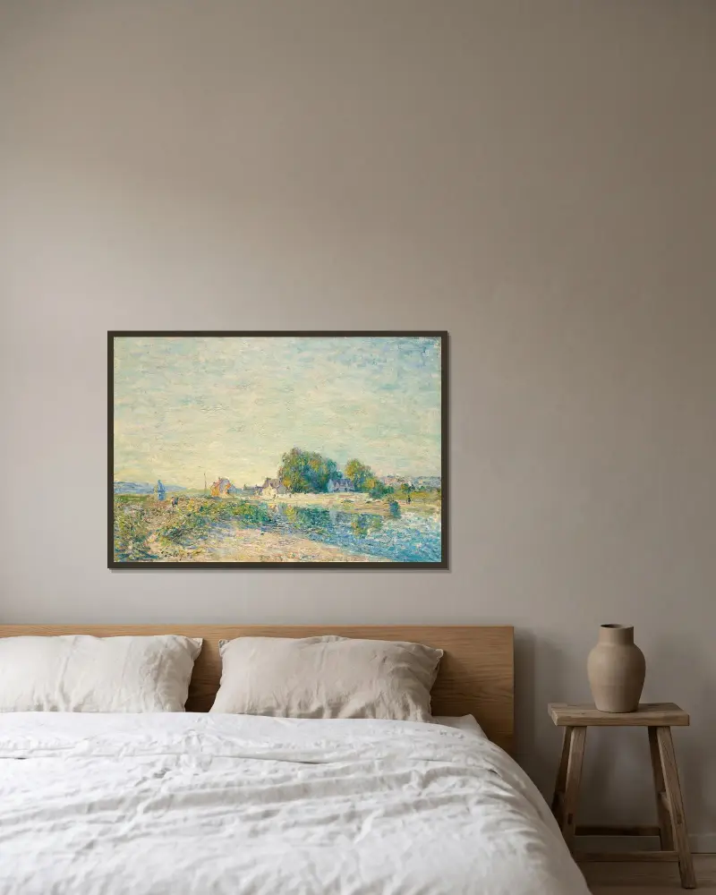 Dammen vid Loingkanalen i Saint-Mammès av Alfred Sisley inramad på en vägg