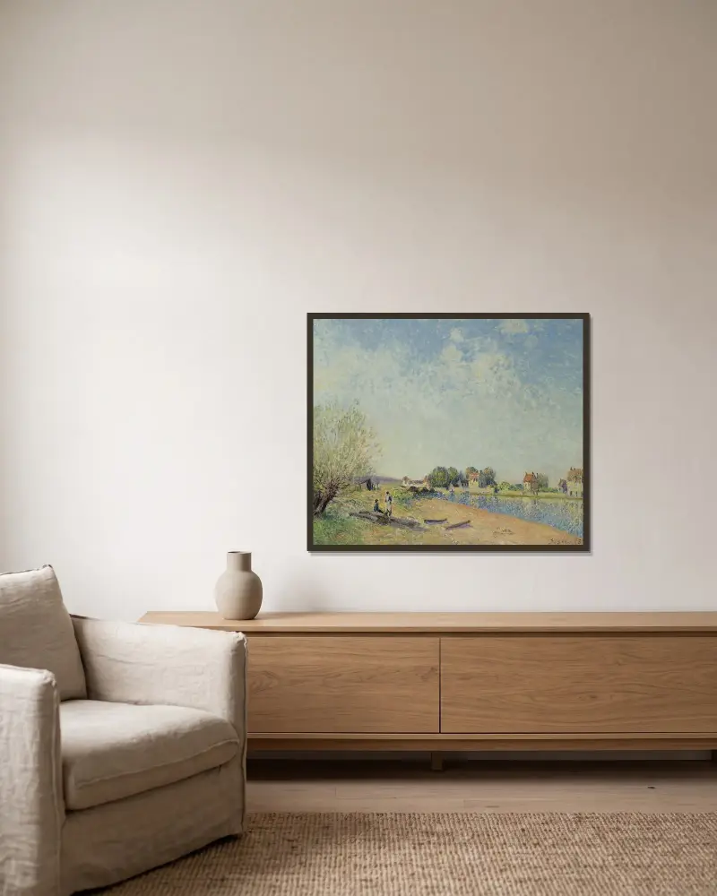 Loingkanalen vid Saint-Mammès av Alfred Sisley inramad på en vägg
