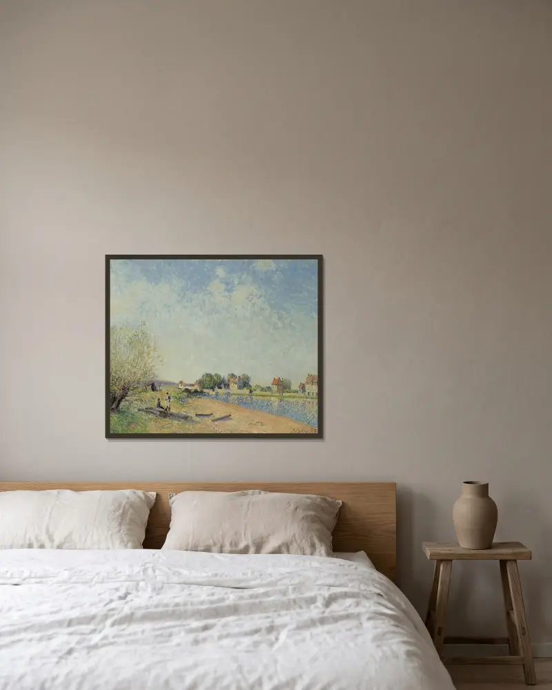 Loingkanalen vid Saint-Mammès av Alfred Sisley inramad på en vägg