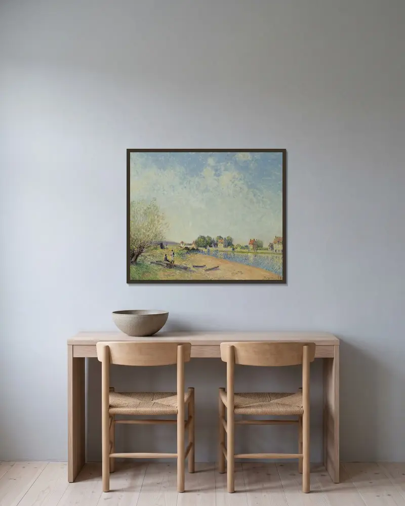 Loingkanalen vid Saint-Mammès av Alfred Sisley inramad på en vägg