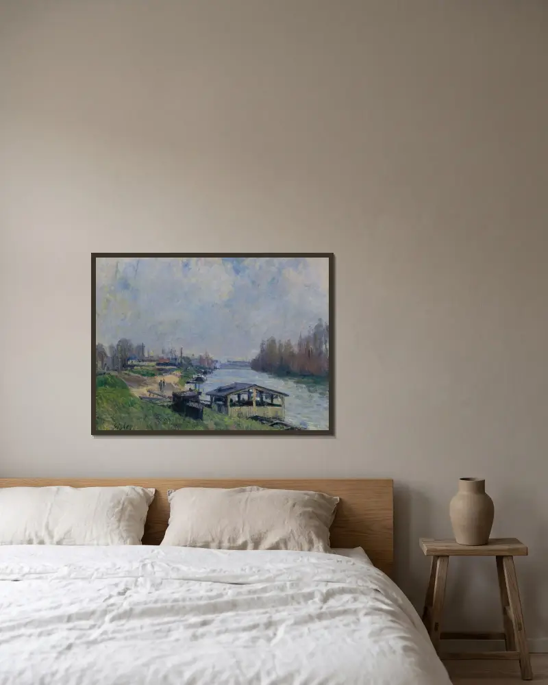 Tvätthuset i Billancourt av Alfred Sisley inramad på en vägg