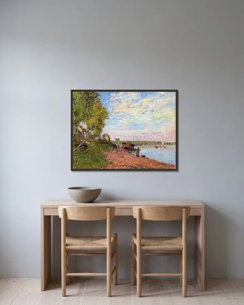 Le Loing à Saint-Mammès, 1883 av Alfred Sisley inramad på en vägg