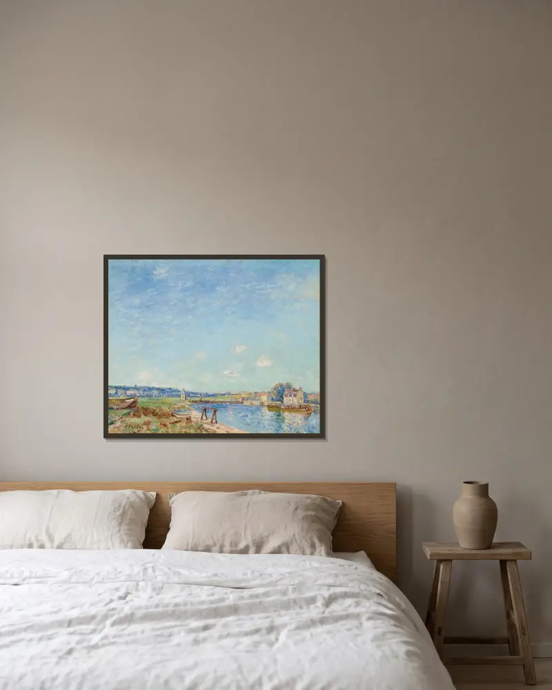 Loing vid Saint-Mammès, 1884 av Alfred Sisley inramad på en vägg