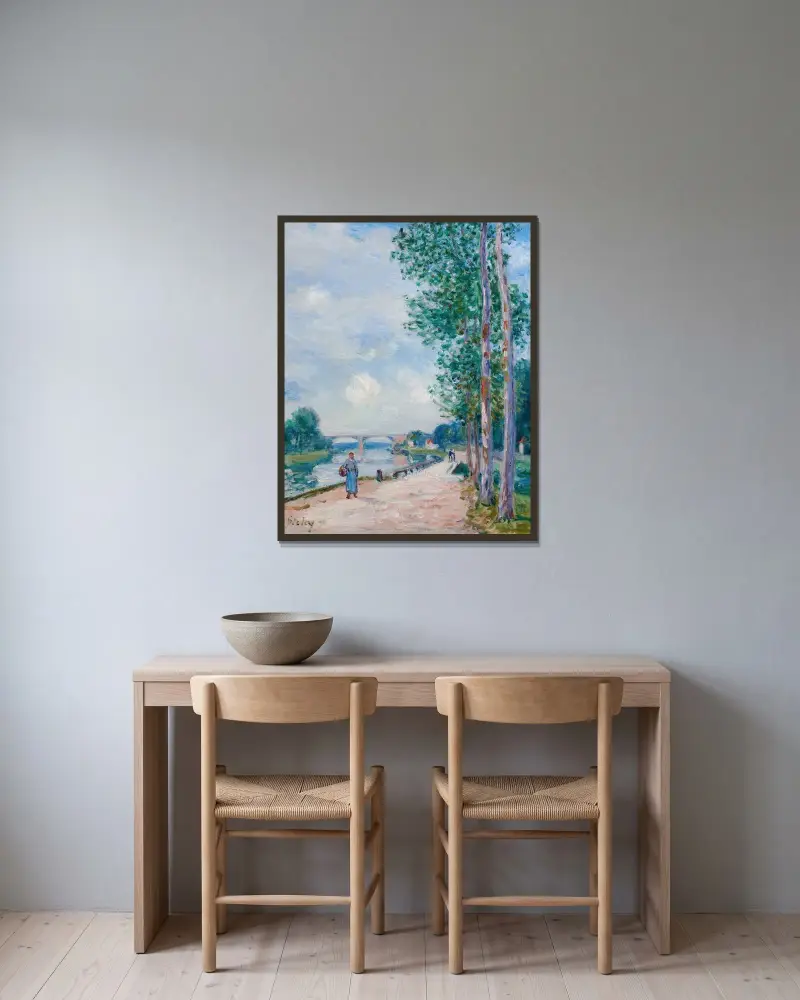 Loings strand nära Moret av Alfred Sisley inramad på en vägg