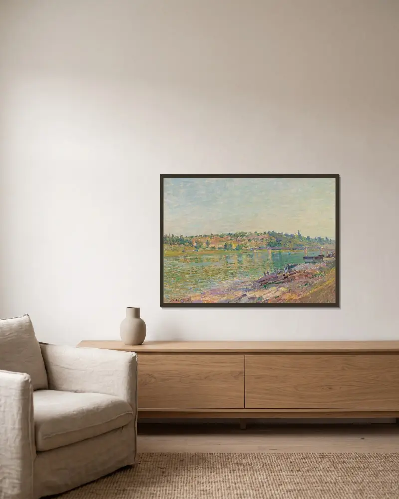 Kullarna vid La Celle-sous-Moret, sedda från Saint-Mammès av Alfred Sisley inramad på en vägg
