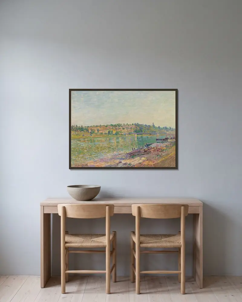 Kullarna vid La Celle-sous-Moret, sedda från Saint-Mammès av Alfred Sisley inramad på en vägg