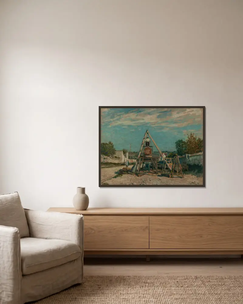 Les scieurs de long av Alfred Sisley inramad på en vägg