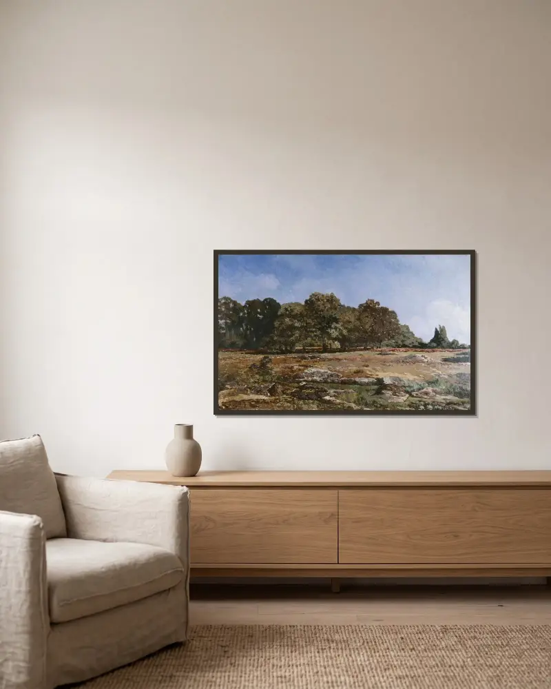 Utkanten av Fontainebleauskogen av Alfred Sisley inramad på en vägg