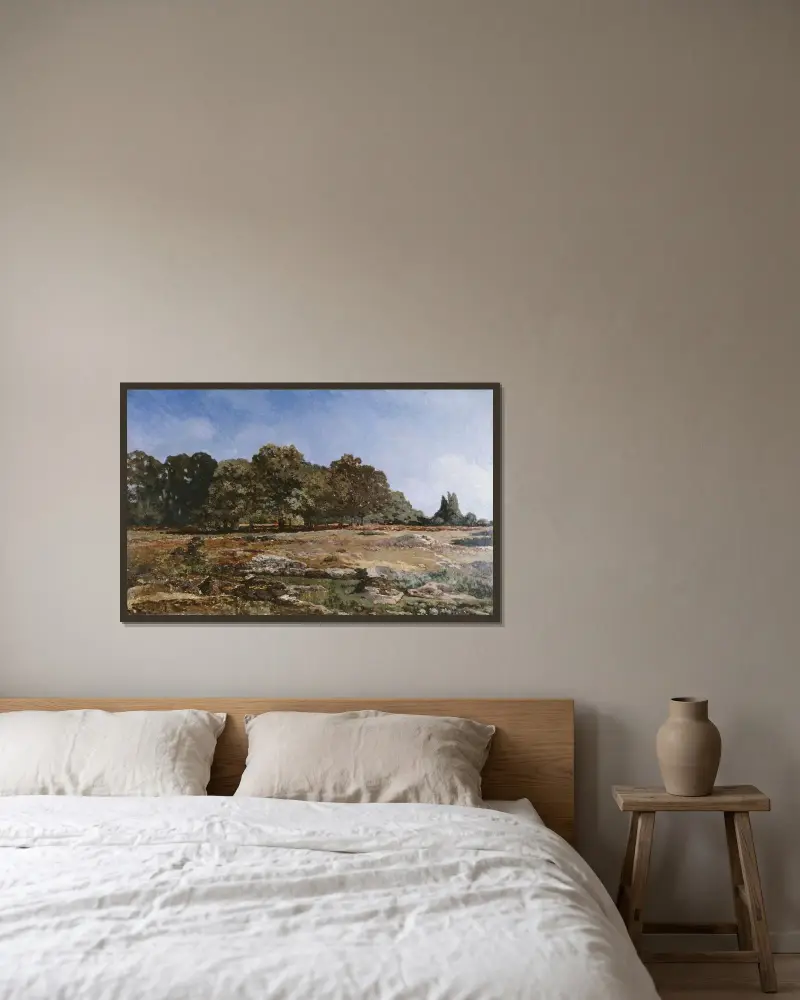 Utkanten av Fontainebleauskogen av Alfred Sisley inramad på en vägg