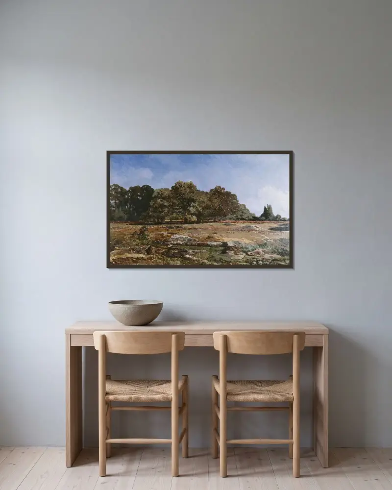 Utkanten av Fontainebleauskogen av Alfred Sisley inramad på en vägg