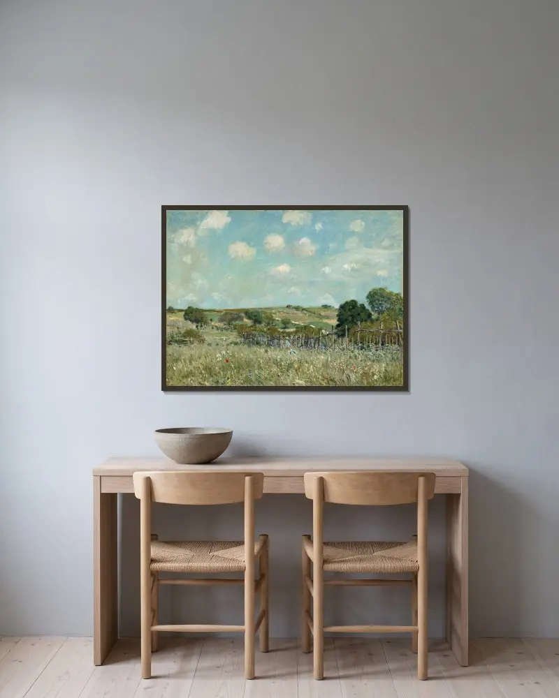 Meadow av Alfred Sisley inramad på en vägg