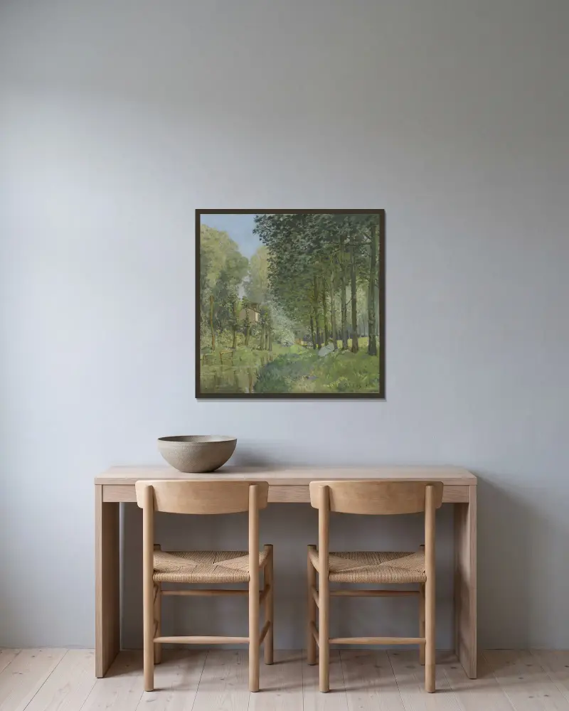 Rast am Bach. Am Waldrand von Alfred Sisley gerahmt an einer Wand